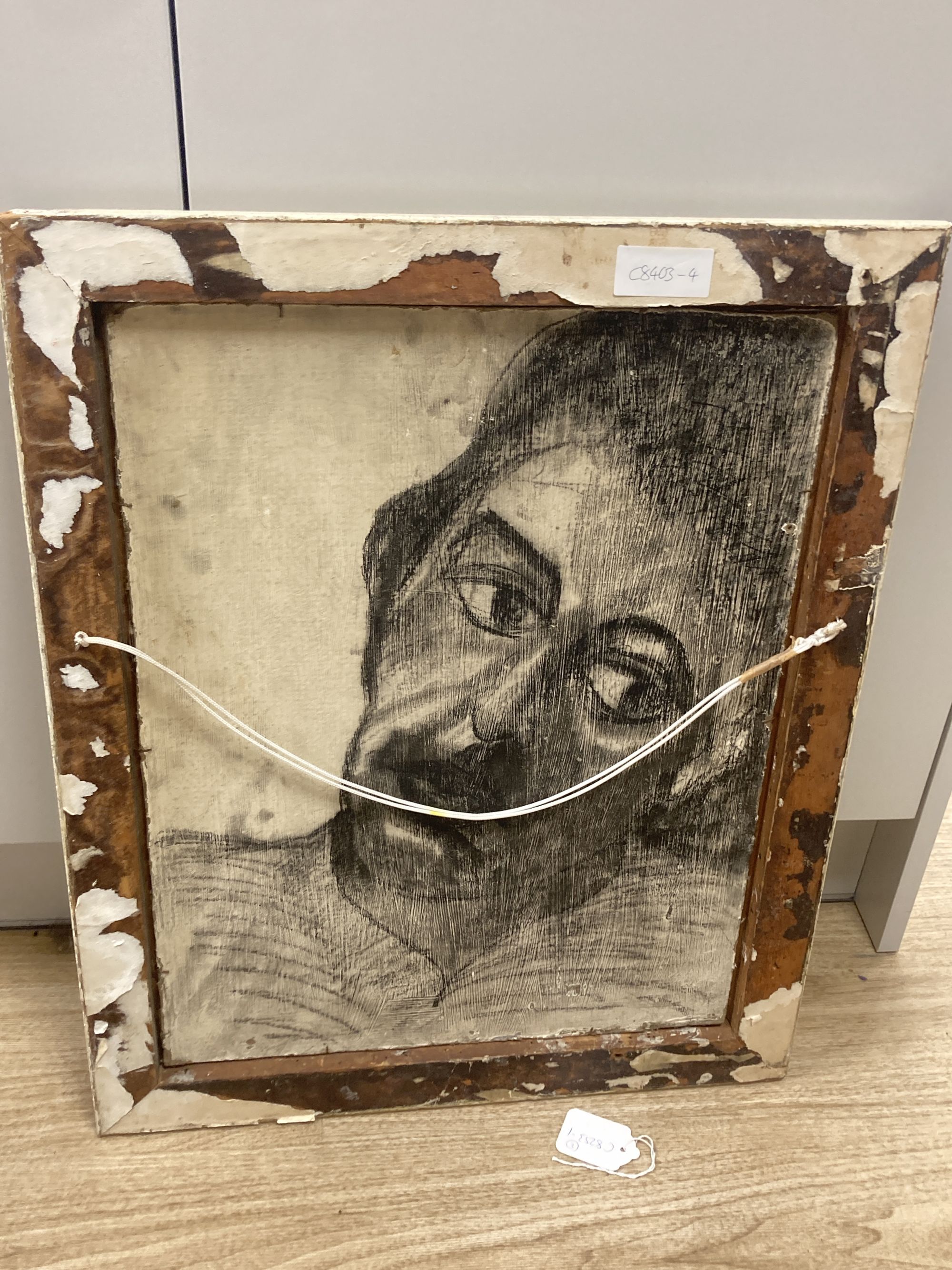 McKnight, oil on board, Street scene, signed, 50 x 38cm, a head study sketch verso
